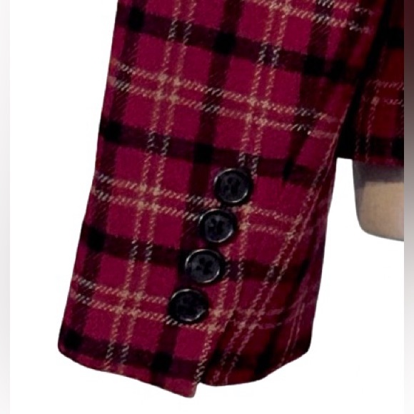 Vintage Wool Ralph Lauren Plaid Jacket Faux Fur Collar Red Sz 6 Small Blazer - Picture 7 of 12